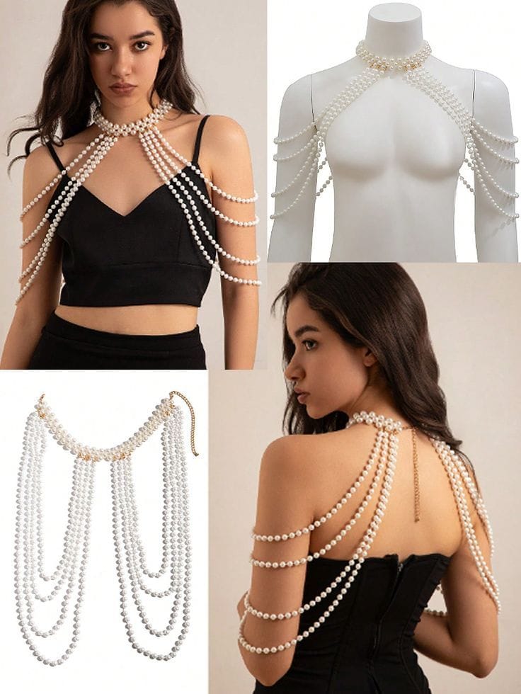 Harnais de Corps en Perles - Parure Épaules & Bras Cascadante