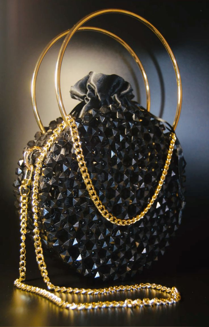 Sac Seau Cristal Noir - Poignées Dorées