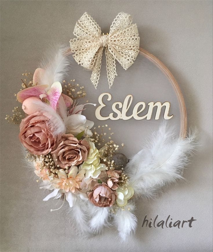 Couronne Bohème Plumes & Fleurs - Décoration Naissance Personnalisée